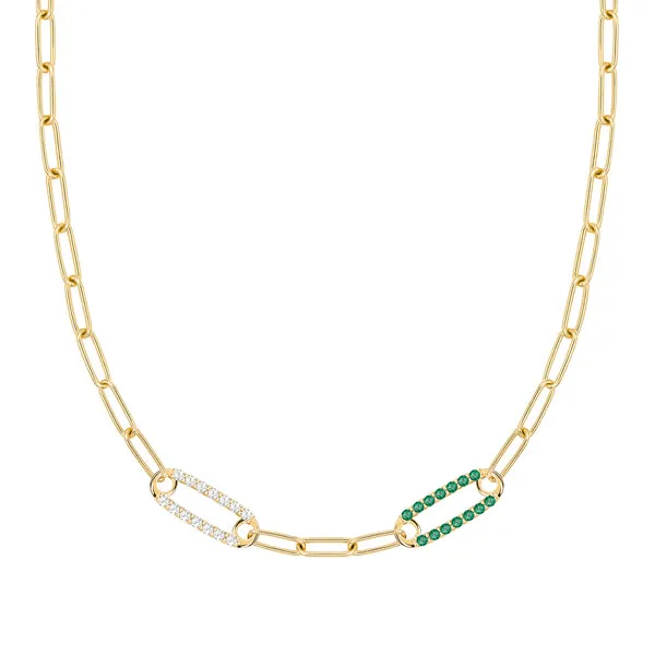 Personalized Adelaide 2 Pavé Birthstone Link Necklace in 14k Gold sold by Haverhill