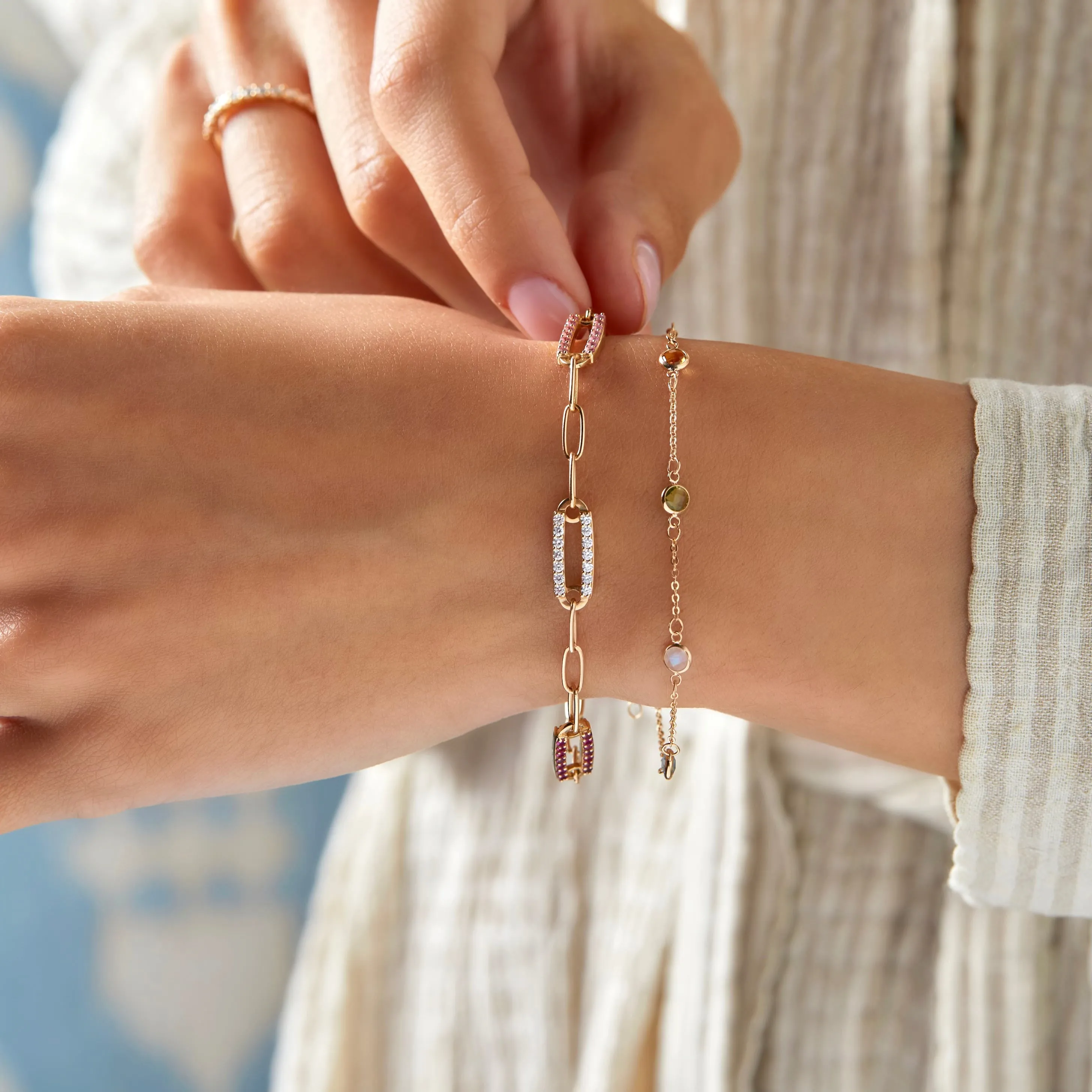 Personalized Adelaide 3 Pavé Birthstone Link Bracelet in 14k Gold sold by Haverhill product image thumbnail 2