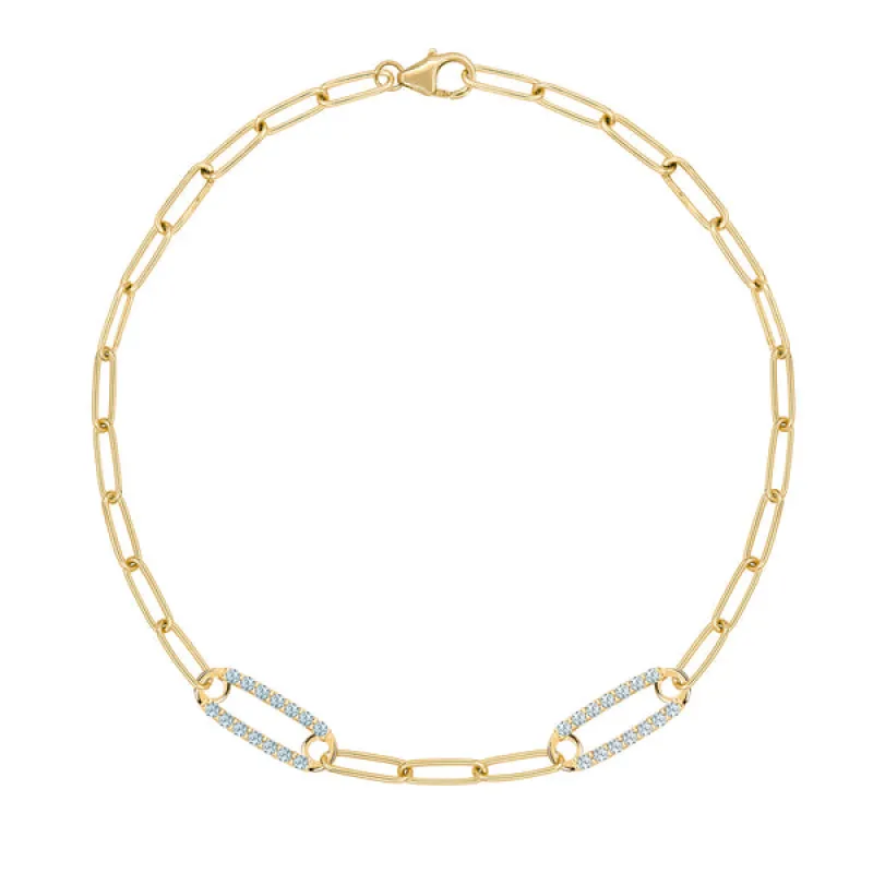 Personalized Adelaide 2 Pavé Birthstone Link Bracelet in 14k Gold sold by Haverhill