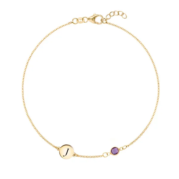 Personalized Classic 1 Letter & 1 Birthstone Bracelet in 14k Gold sold by Haverhill