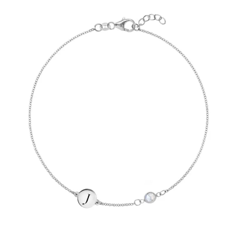 Personalized Classic 1 Letter & 1 Moonstone Bracelet in 14k Gold (June) sold by Haverhill