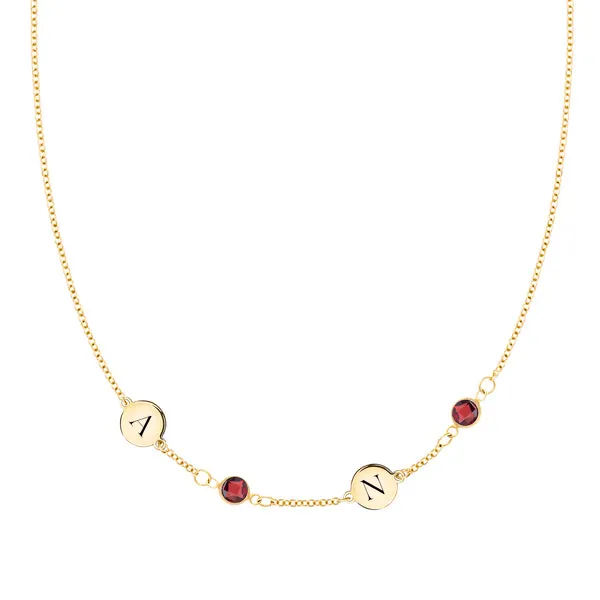Personalized Classic 2 Letter & 2 Birthstone Necklace in 14k Gold (Single Spacing) sold by Haverhill