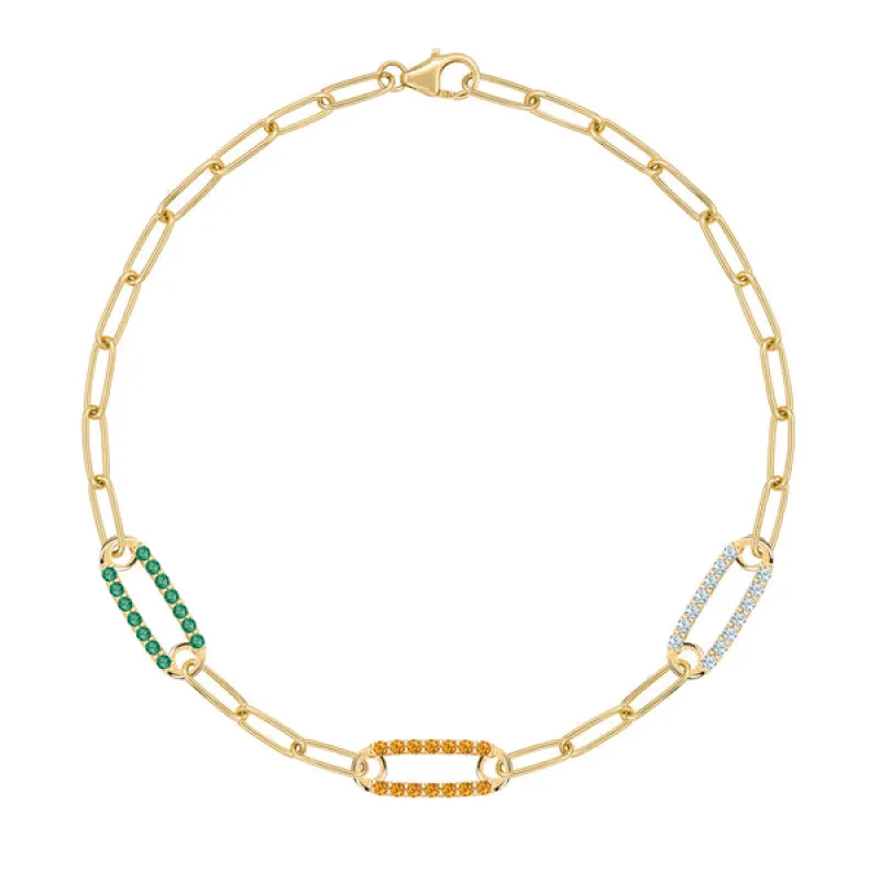 Personalized Adelaide 3 Pavé Birthstone Link Bracelet in 14k Gold sold by Haverhill