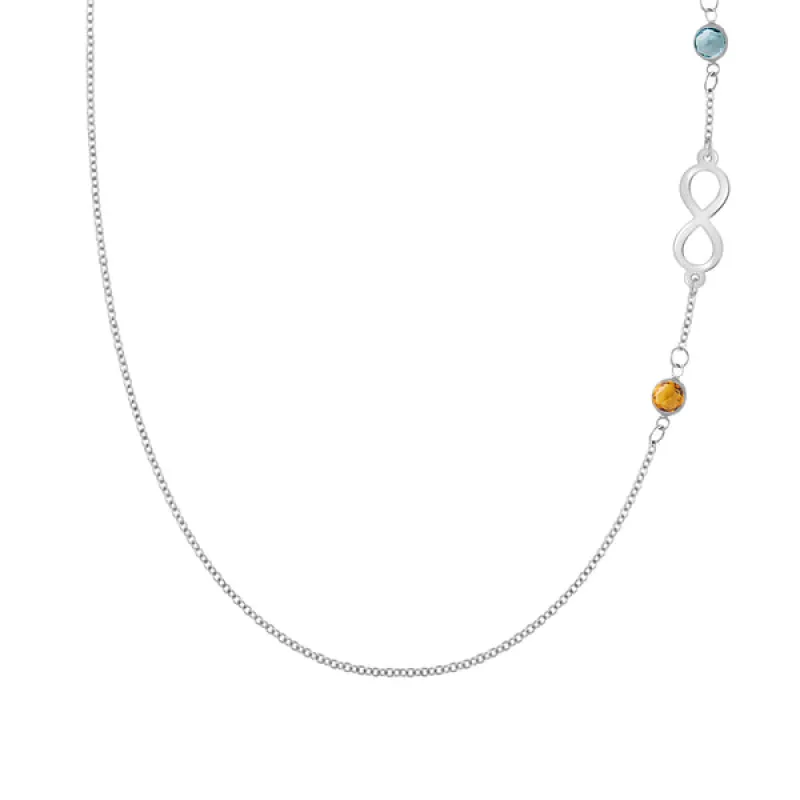 Personalized Classic Infinity & 2 Birthstone Necklace in 14k Gold sold by Haverhill