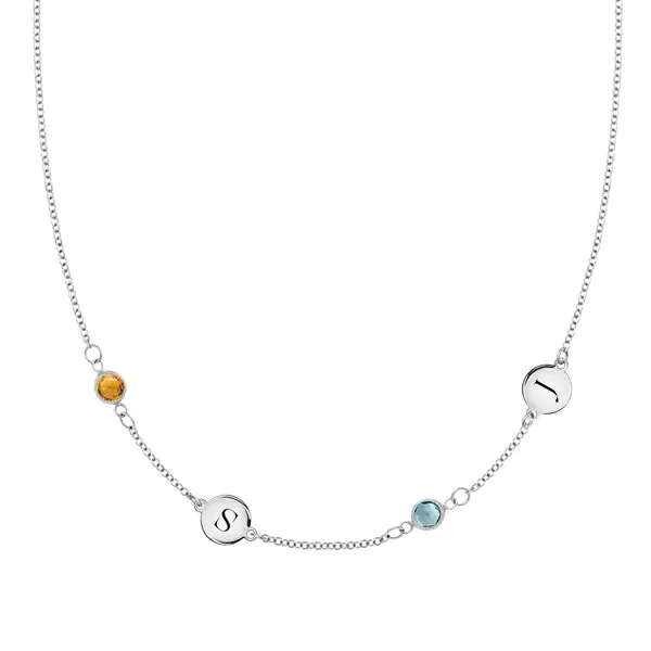 Personalized Classic 2 Letter & 2 Birthstone Necklace in 14k Gold (Double Spacing) sold by Haverhill