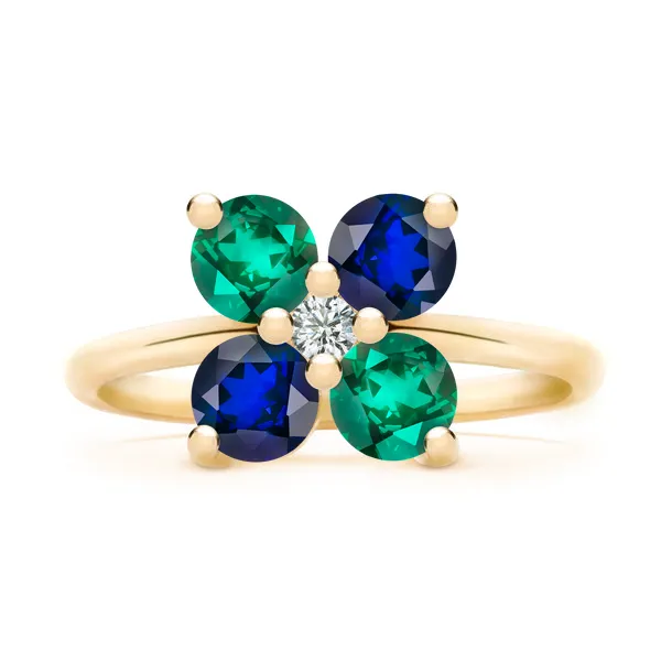 Personalized Greenwich 4 Birthstone & Diamond Ring in 14k Gold sold by Haverhill