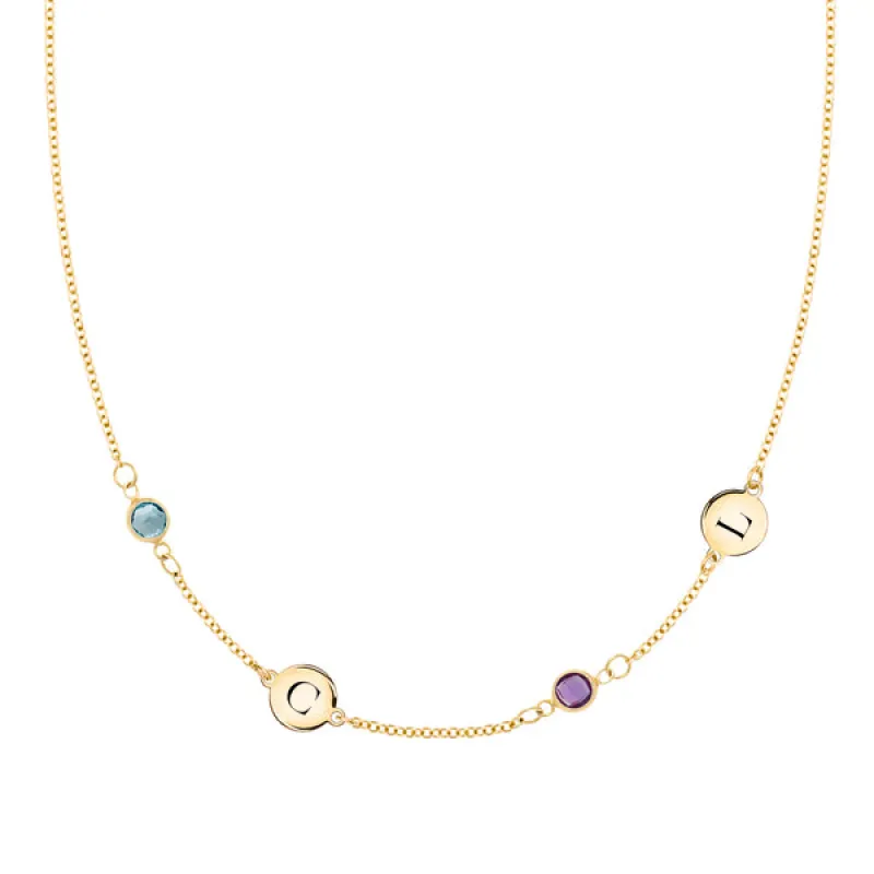 Personalized Classic 2 Letter & 2 Birthstone Necklace in 14k Gold (Double Spacing) sold by Haverhill
