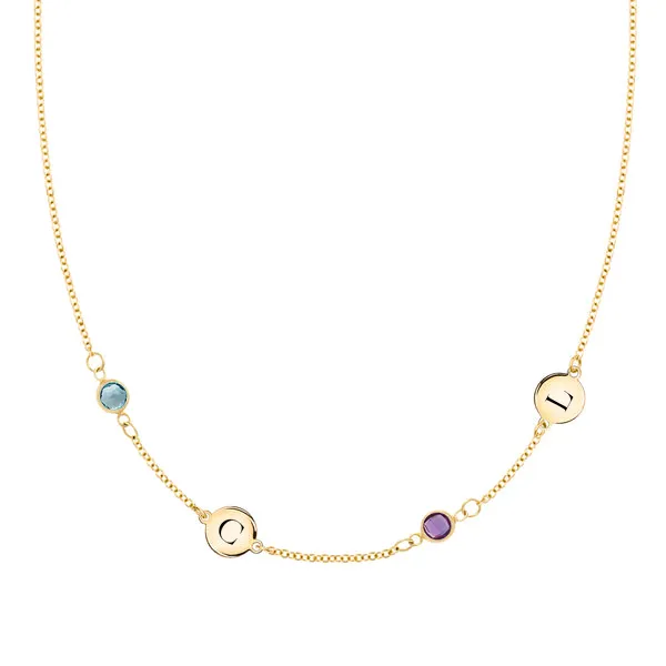 Personalized Classic 2 Letter & 2 Birthstone Necklace in 14k Gold (Double Spacing) sold by Haverhill