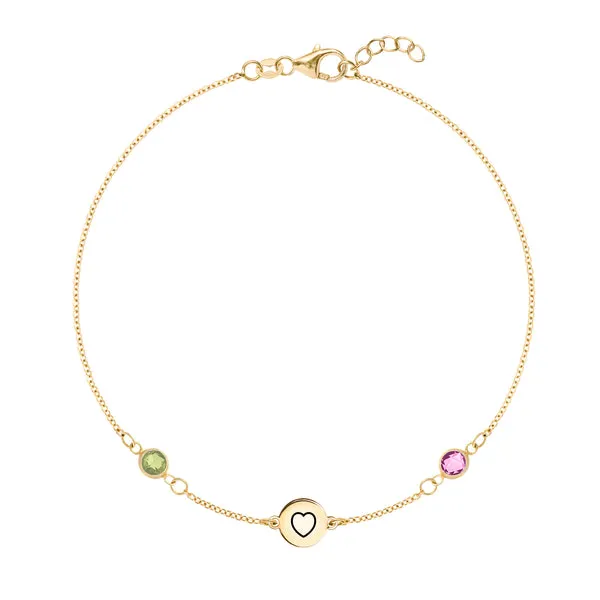 Personalized Heart Disc & Classic 2 Birthstone Bracelet in 14k Gold sold by Haverhill