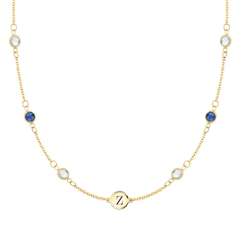 Personalized Classic 1 Letter & 6 Birthstone Necklace in 14k Gold (Double Spacing) sold by Haverhill