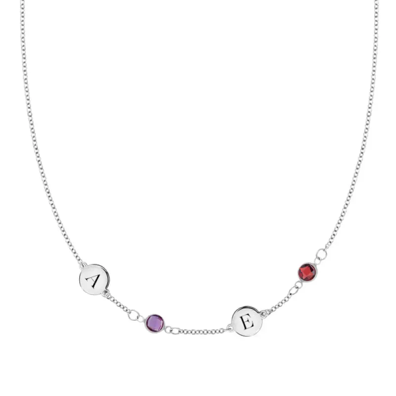 Personalized Classic 2 Letter & 2 Birthstone Necklace in 14k Gold (Single Spacing) sold by Haverhill