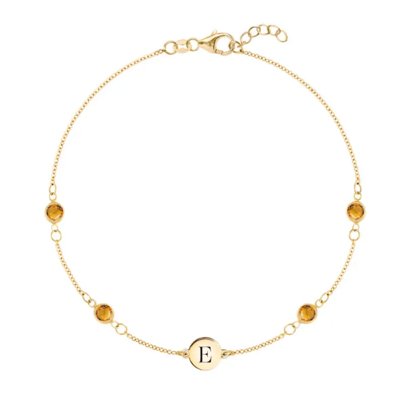 Personalized Classic 1 Letter & 4 Birthstone Bracelet in 14k Gold sold by Haverhill