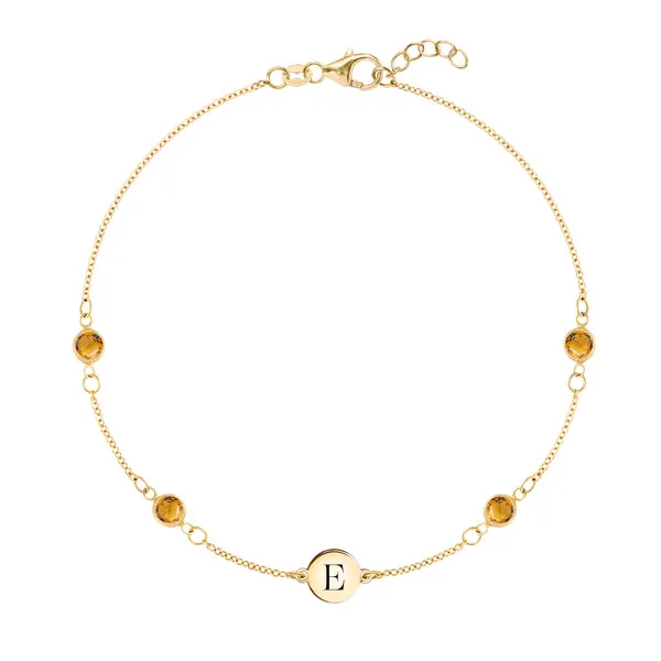 Personalized Classic 1 Letter & 4 Birthstone Bracelet in 14k Gold sold by Haverhill