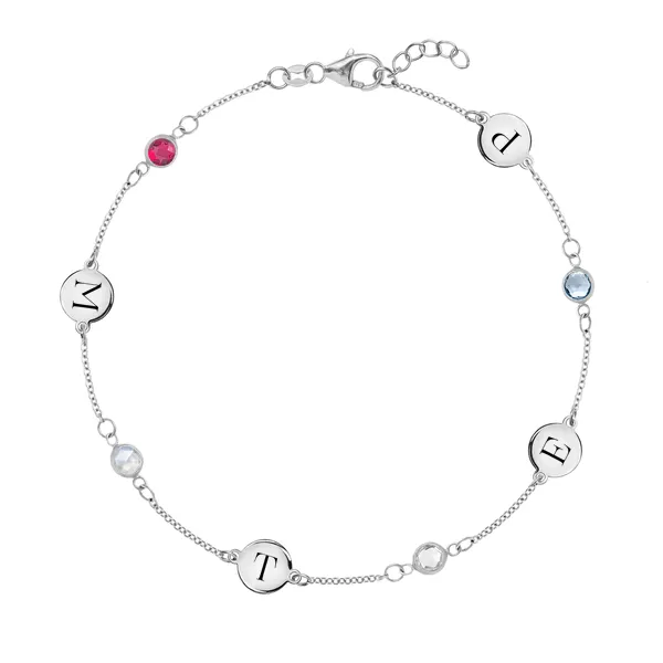 Personalized Classic 4 Letter & 4 Birthstone Bracelet in 14k Gold sold by Haverhill