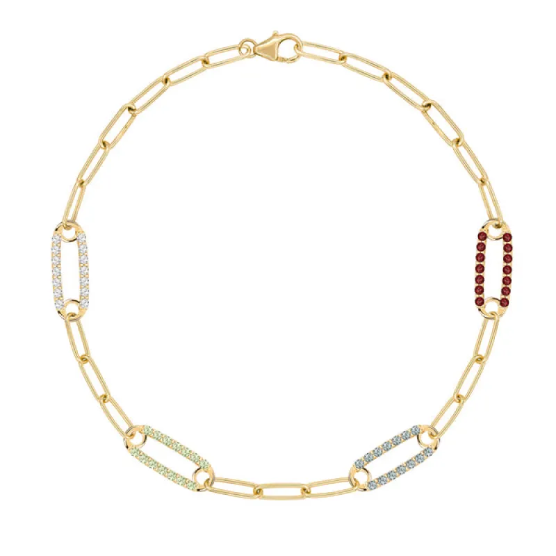 Personalized Adelaide 4 Pavé Birthstone Link Bracelet in 14k Gold sold by Haverhill