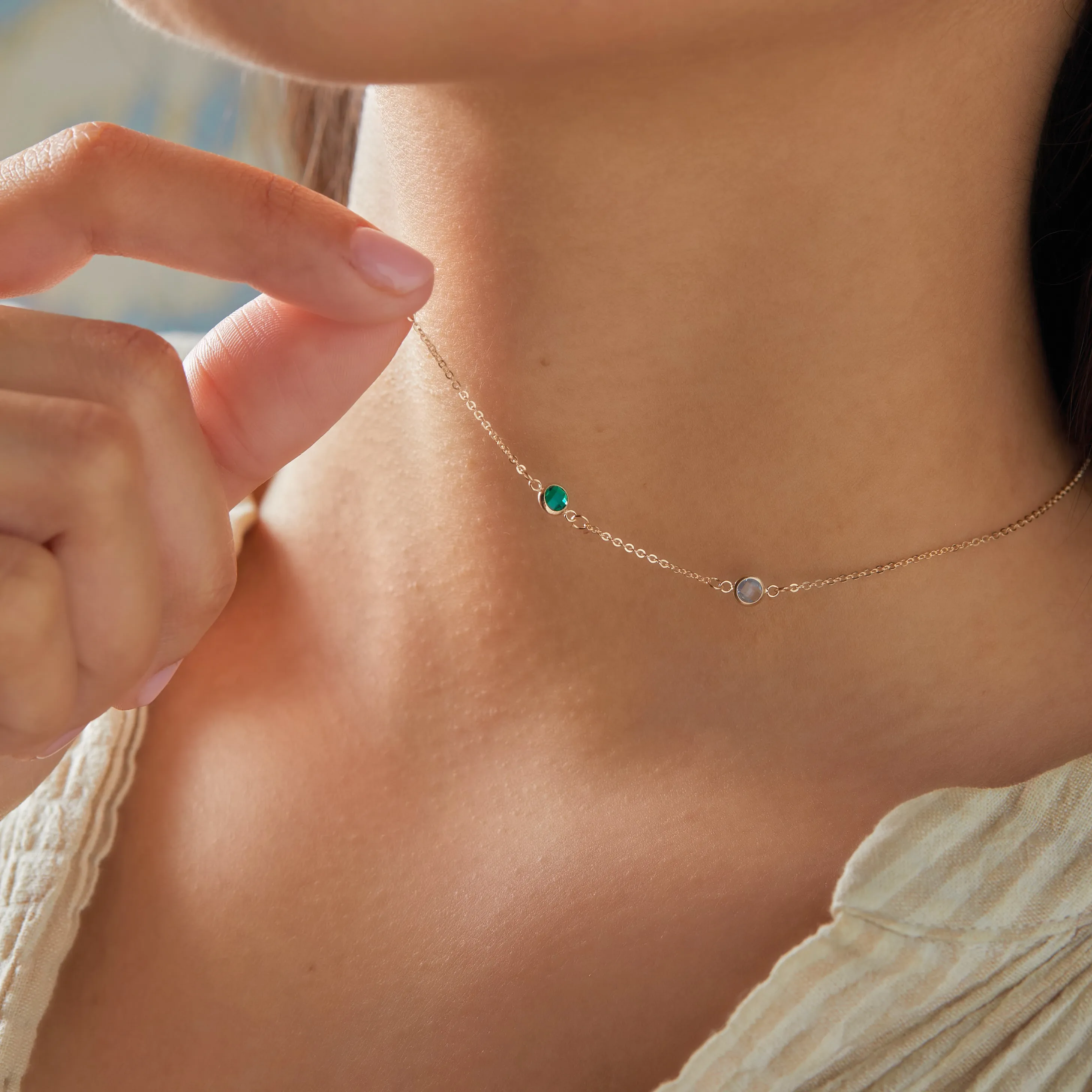 Personalized Classic 2 Birthstone Necklace in 14k Gold sold by Haverhill product image thumbnail 3