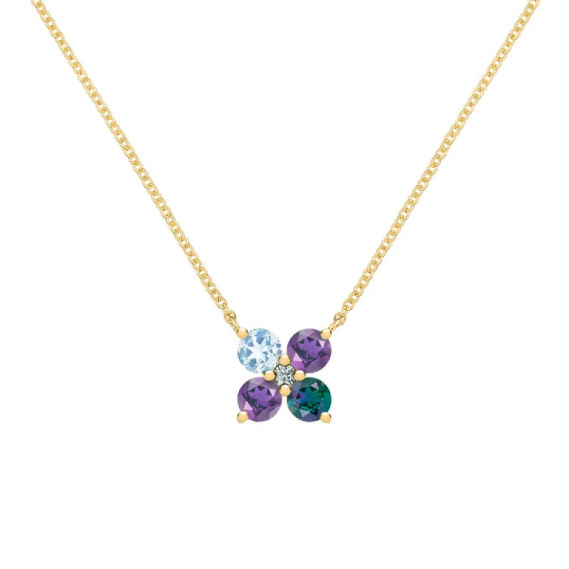 Personalized Greenwich 4 Birthstone & Diamond Necklace in 14k Gold sold by Haverhill