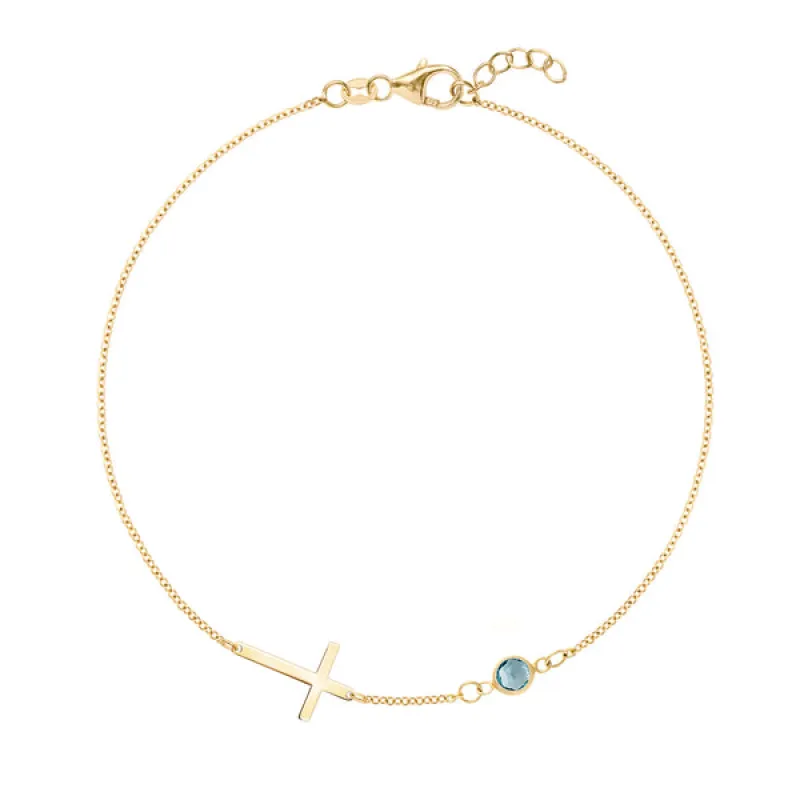 Personalized Classic Cross & 1 Birthstone Bracelet in 14k Gold sold by Haverhill