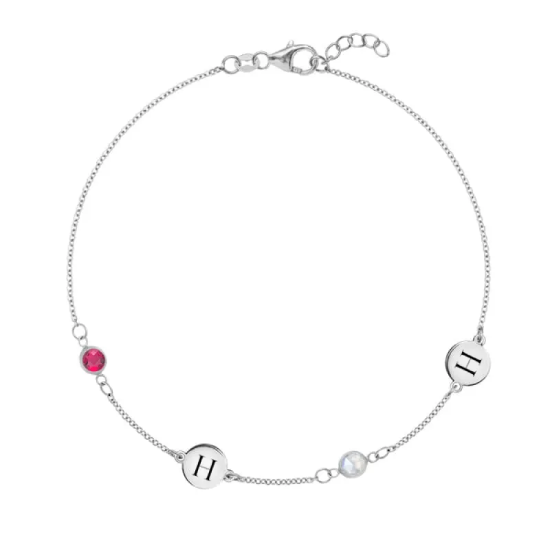 Personalized Classic 2 Letter & 2 Birthstone Bracelet in 14k Gold sold by Haverhill