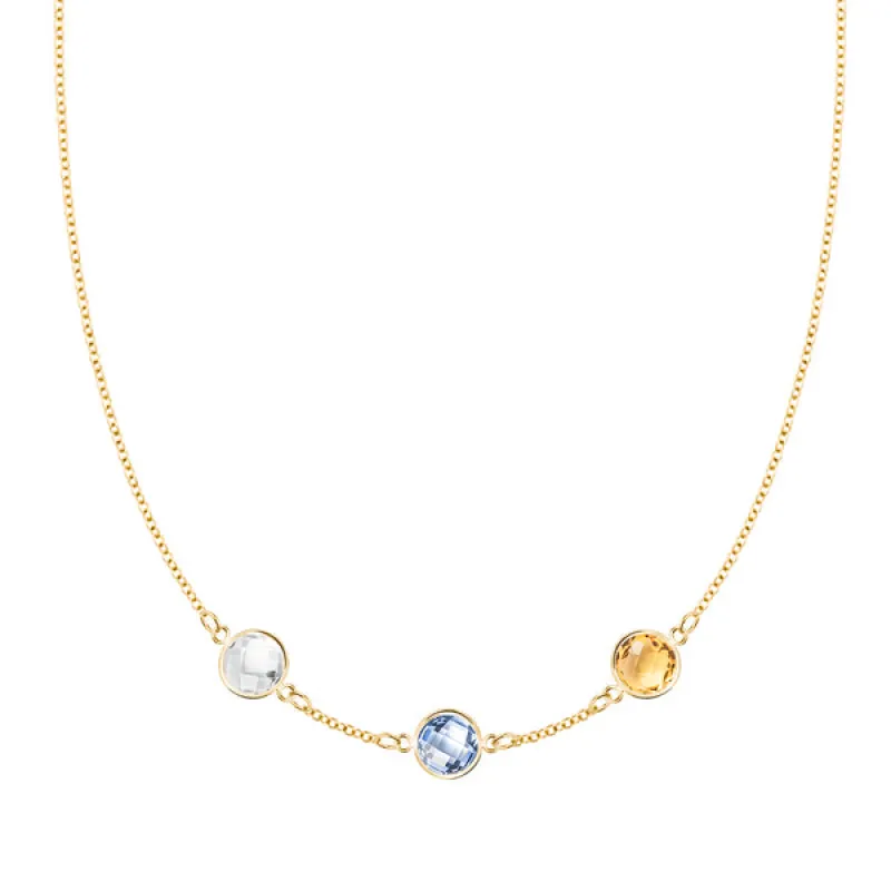 Personalized Grand 3 Birthstone Necklace in 14k Gold sold by Haverhill