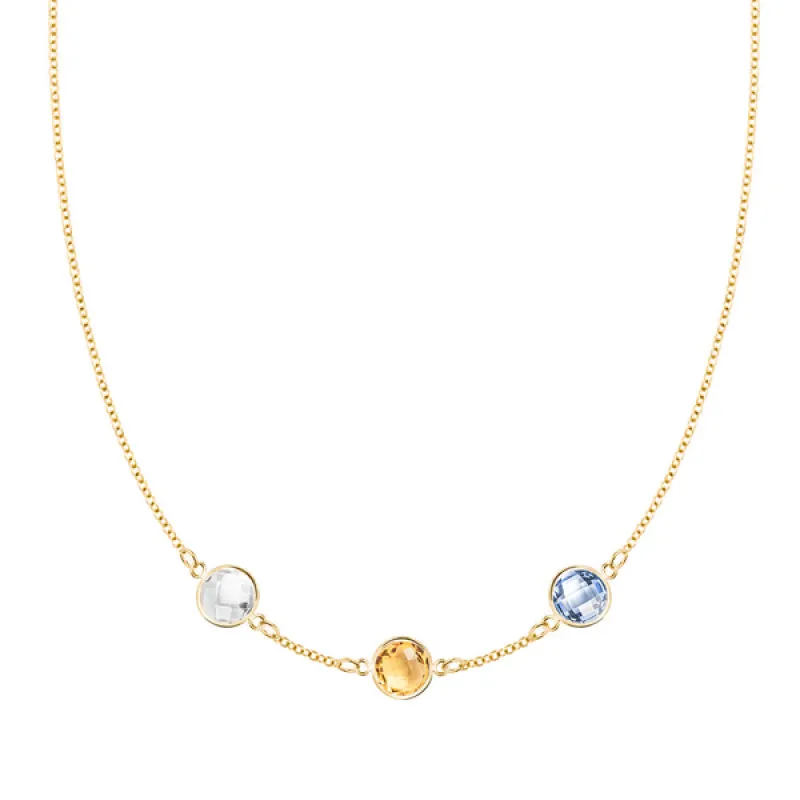 Personalized Grand 3 Birthstone Necklace in 14k Gold sold by Haverhill
