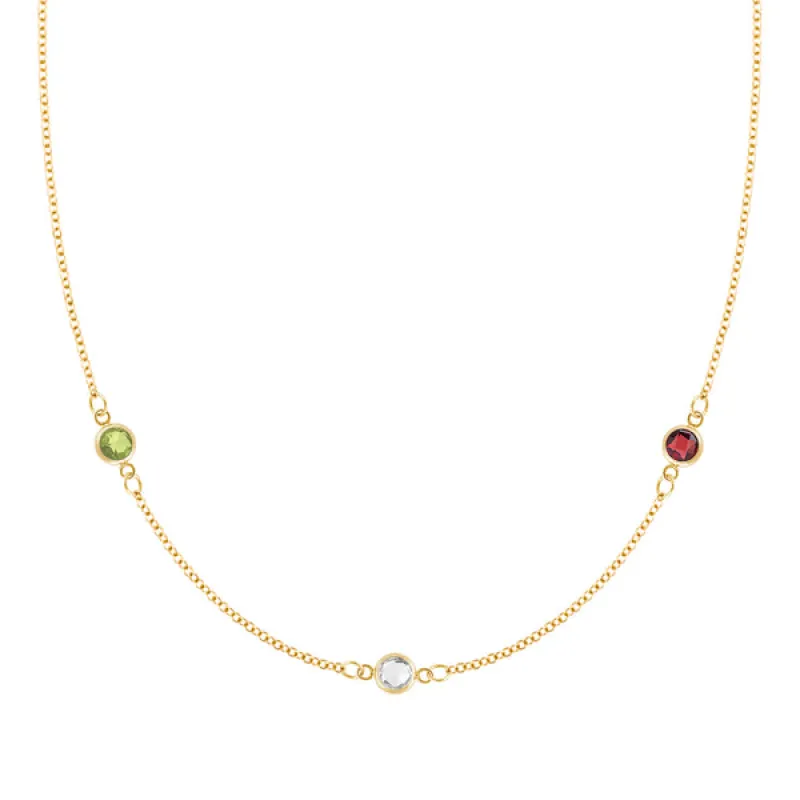 Personalized Classic 3 Birthstone Necklace in 14k Gold sold by Haverhill
