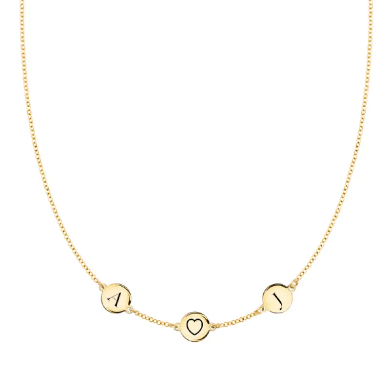 Personalized Heart Disc & 2 Letter Necklace in 14k Gold sold by Haverhill
