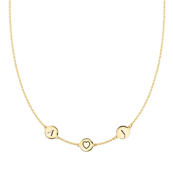 Personalized Heart Disc & 2 Letter Necklace in 14k Gold sold by Haverhill
