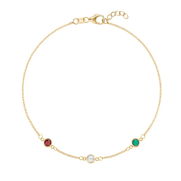Personalized Classic 3 Birthstone Bracelet in 14k Gold sold by Haverhill