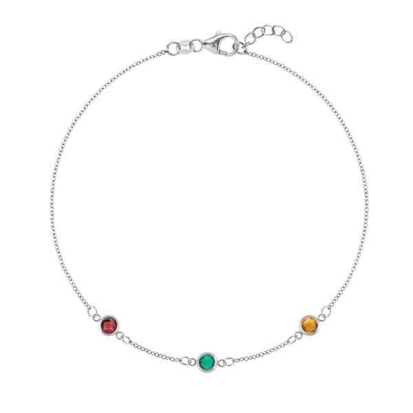Personalized Classic 3 Birthstone Bracelet in 14k Gold sold by Haverhill