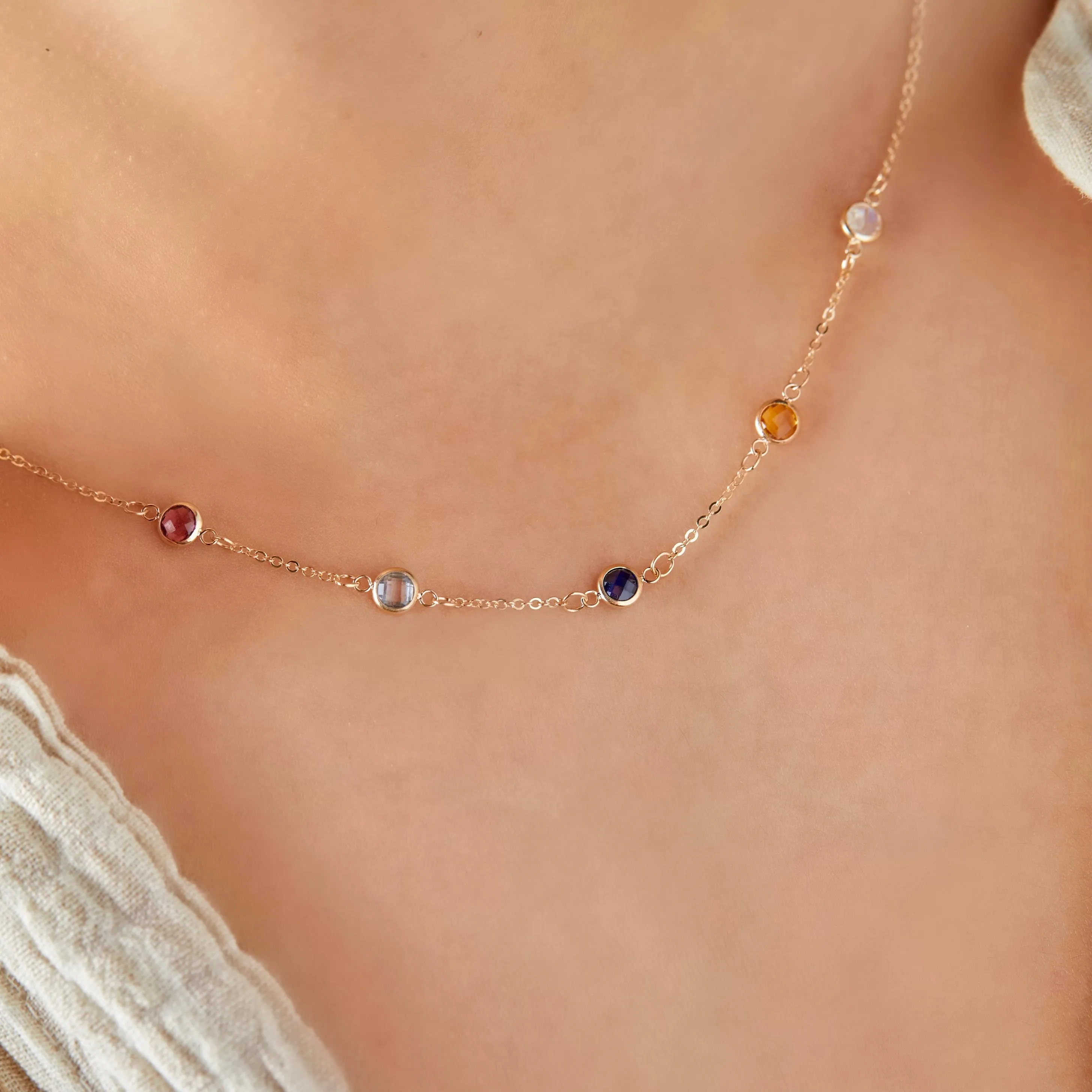 Personalized Classic 5 Birthstone Necklace in 14k Gold sold by Haverhill product image thumbnail 3
