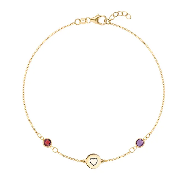 Personalized Heart Disc & Classic 2 Birthstone Bracelet in 14k Gold sold by Haverhill