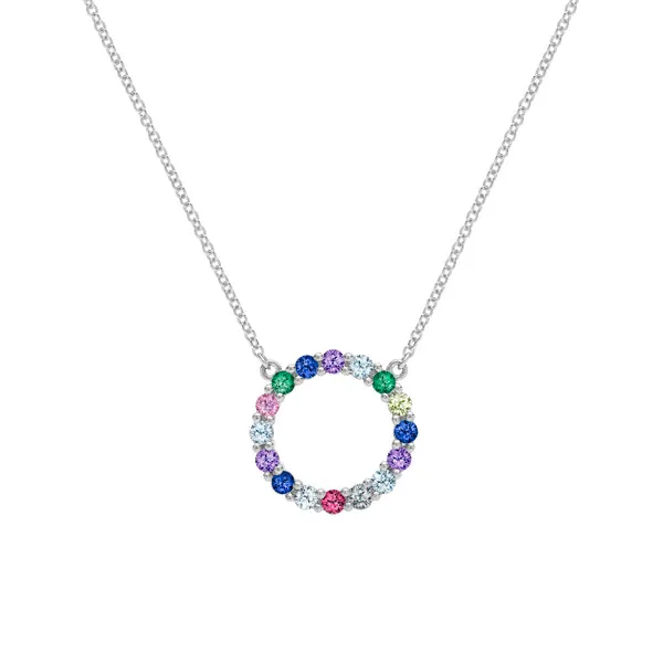 Personalized Rosecliff Circle Birthstone Necklace in 14k Gold sold by Haverhill