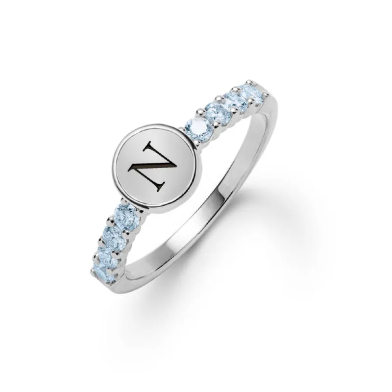 Rosecliff Letter Nantucket Blue Topaz Ring in 14k Gold (December) sold by Haverhill