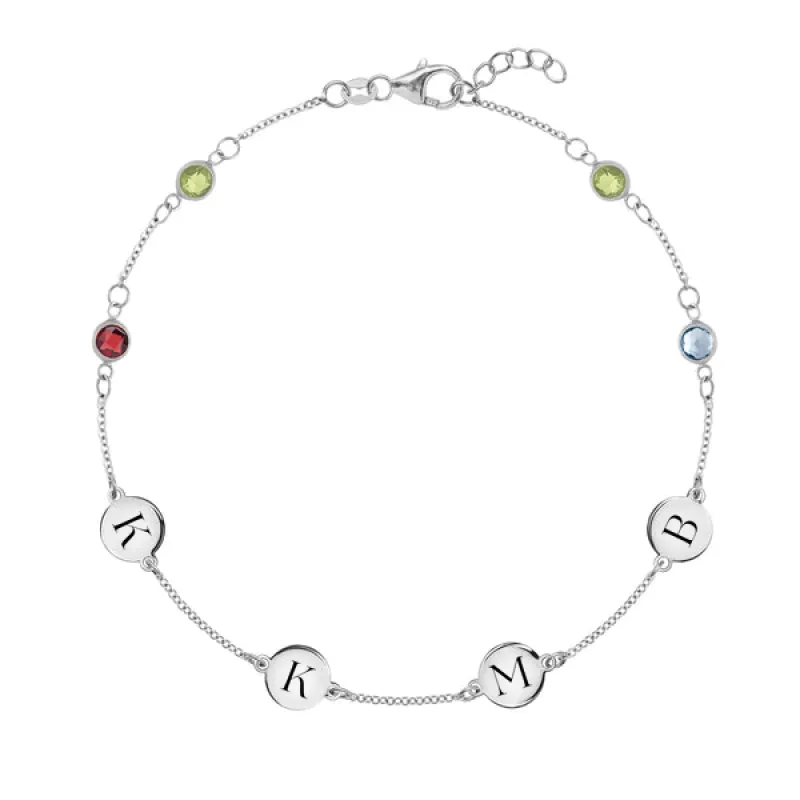 Personalized Classic 4 Letter & 4 Birthstone Bracelet in 14k Gold sold by Haverhill