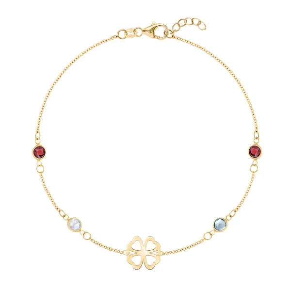 Personalized Classic Clover & 4 Birthstone Bracelet in 14k Gold sold by Haverhill