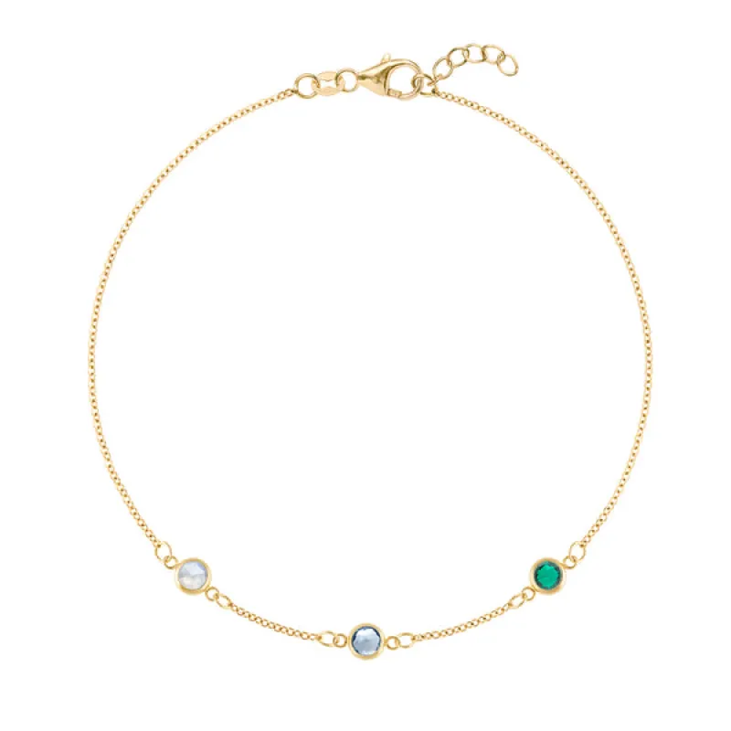 Personalized Classic 3 Birthstone Bracelet in 14k Gold sold by Haverhill