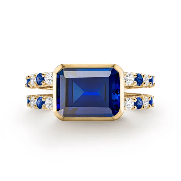 Personalized Warren Horizontal Birthstone Ring with Accent Stones in 14k Gold sold by Haverhill
