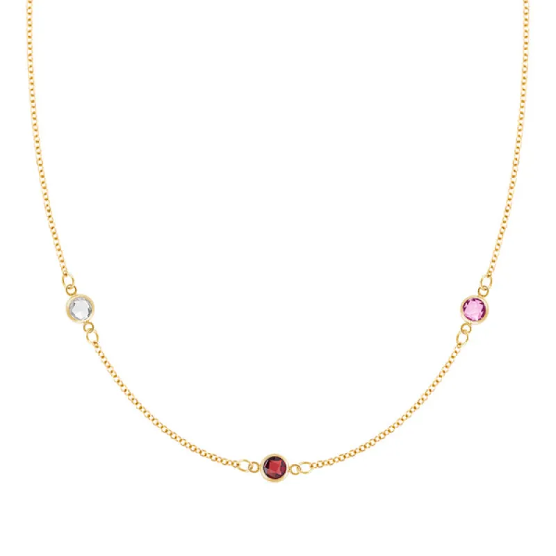 Personalized Classic 3 Birthstone Necklace in 14k Gold sold by Haverhill
