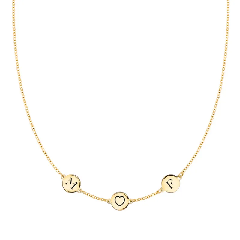 Personalized Heart Disc & 2 Letter Necklace in 14k Gold sold by Haverhill