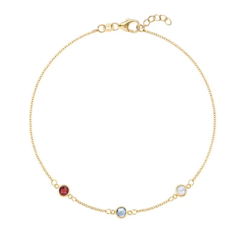 Personalized Classic 3 Birthstone Bracelet in 14k Gold sold by Haverhill