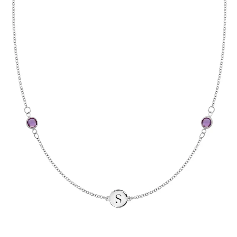 Personalized Classic 1 Letter & 2 Birthstone Necklace in 14k Gold sold by Haverhill
