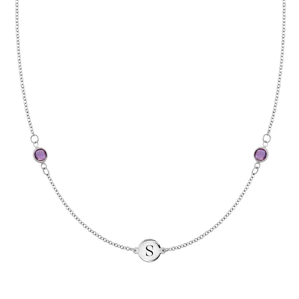 Personalized Classic 1 Letter & 2 Birthstone Necklace in 14k Gold sold by Haverhill