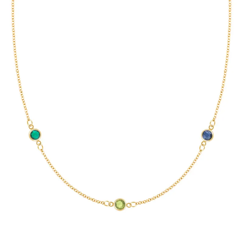 Personalized Classic 3 Birthstone Necklace in 14k Gold sold by Haverhill