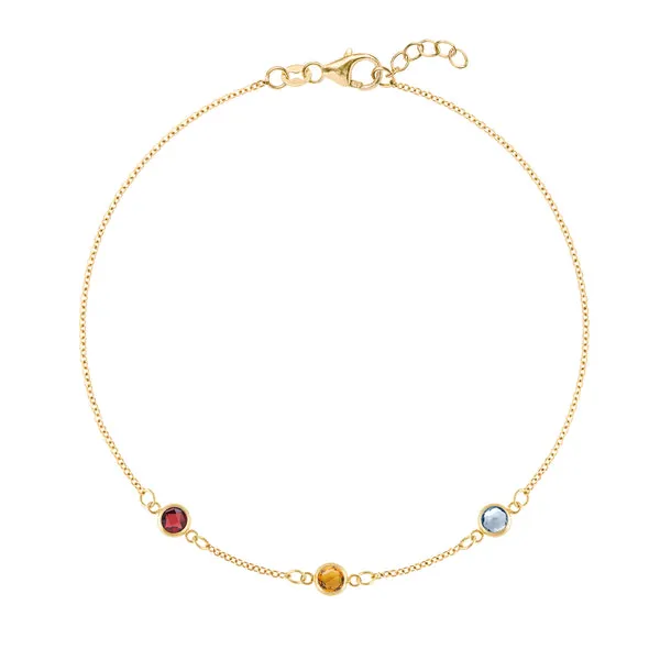 Personalized Classic 3 Birthstone Bracelet in 14k Gold sold by Haverhill