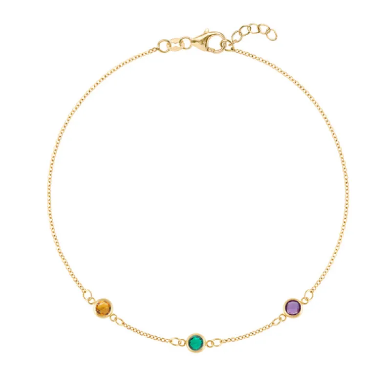 Personalized Classic 3 Birthstone Bracelet in 14k Gold sold by Haverhill
