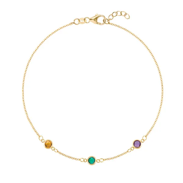 Personalized Classic 3 Birthstone Bracelet in 14k Gold sold by Haverhill