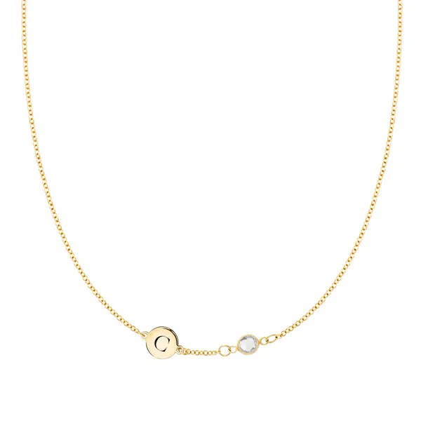 Personalized Classic 1 Letter & 1 Birthstone Necklace in 14k Gold (Single Spacing) sold by Haverhill
