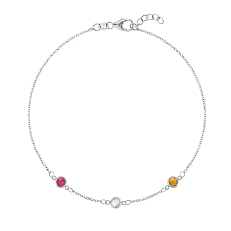 Personalized Classic 3 Birthstone Bracelet in 14k Gold sold by Haverhill