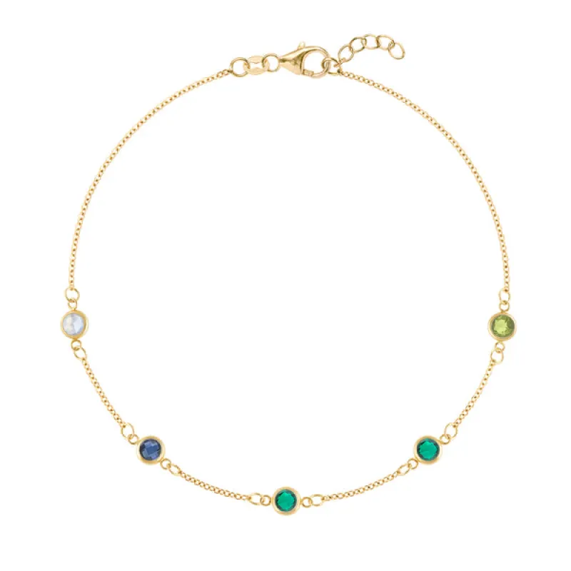 Personalized Classic 5 Birthstone Bracelet in 14k Gold sold by Haverhill
